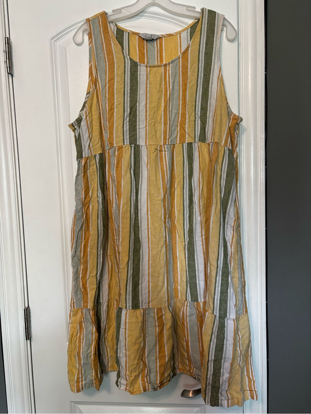 Croft & Barrow Linen Sleeveless Yellow & Olive Striped Summer Dress XXL